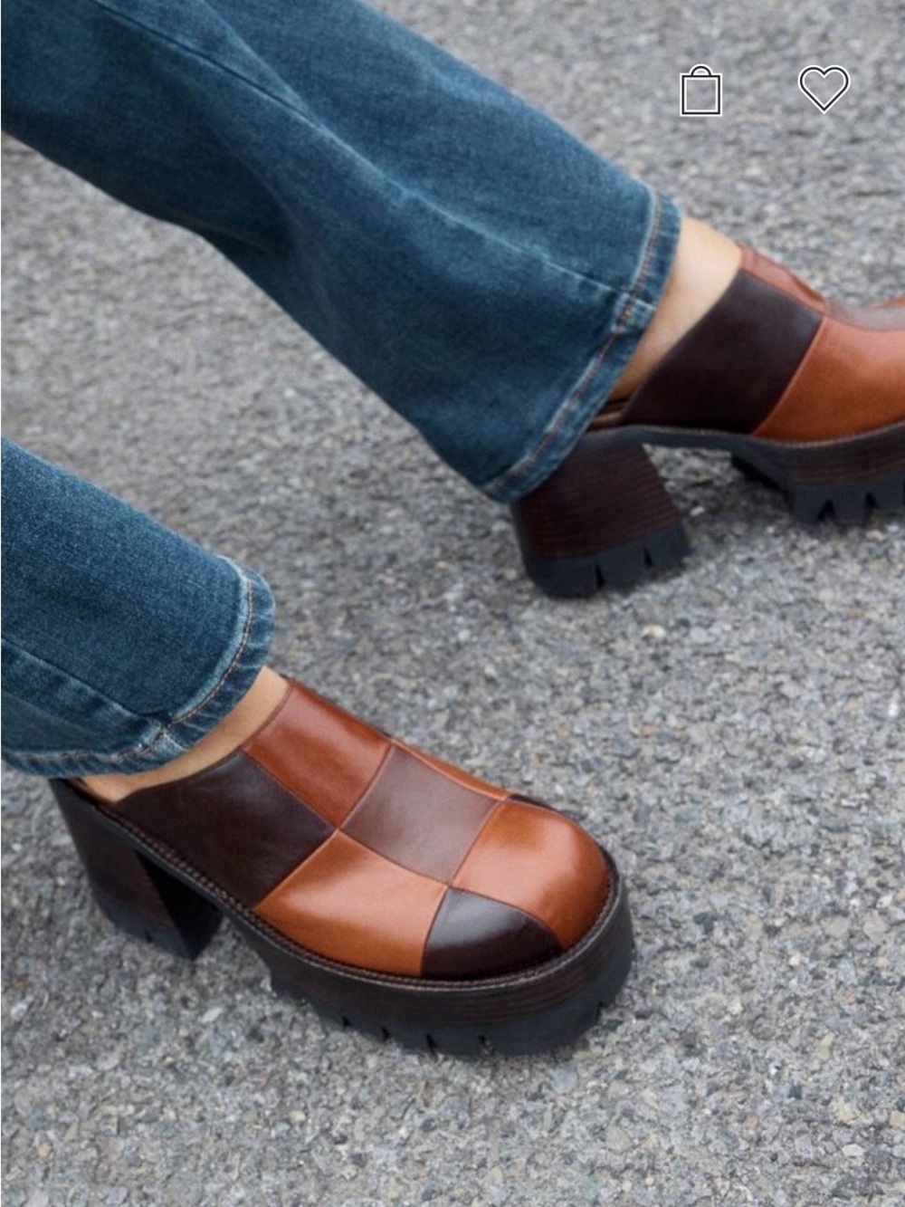 NWOT Jeffrey Campbell Two-Tone Brown Patchwork Platform Mules genuine leather